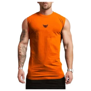 Erkek Nem Emici Hızlı Kuruma Atletik Teknik Performans Sporcu Sıfır Kol T-shirt Mg-atlet Turuncu